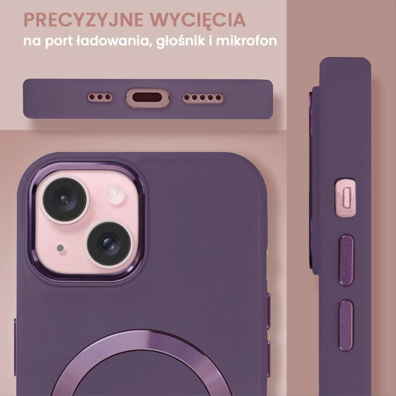 Etui do iPhone 15 Noble MagSafe Color, silikonowe, śliwkowe