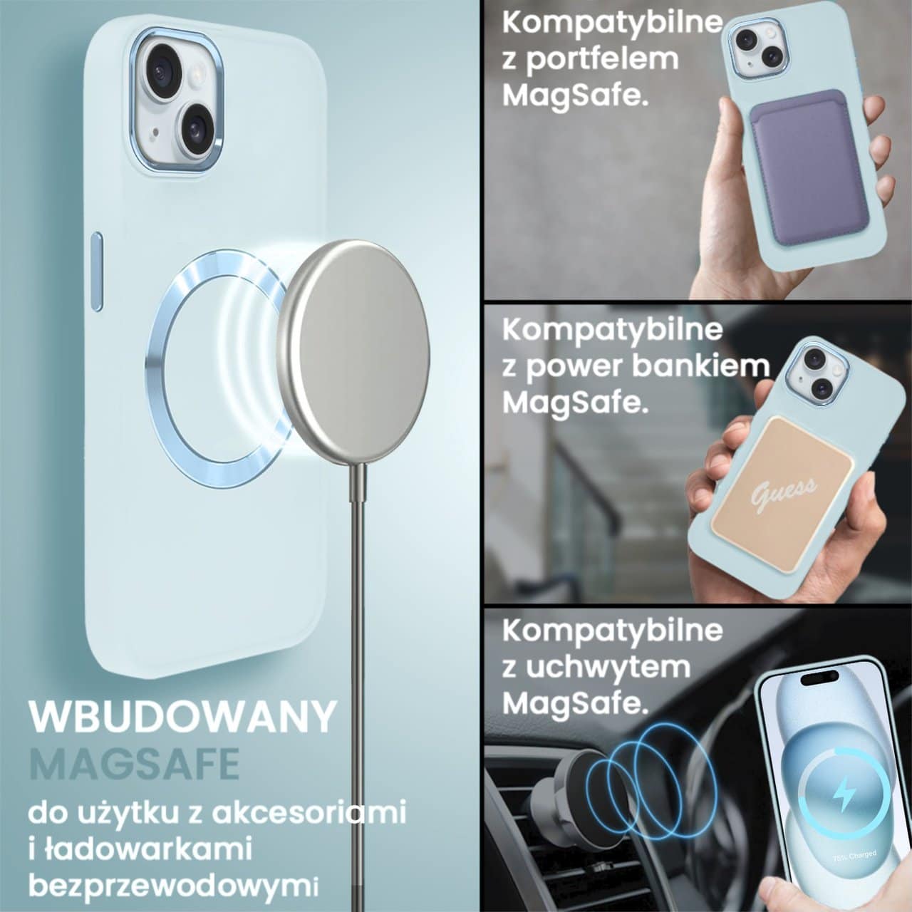 Etui do iPhone 15 Noble MagSafe Color, silikonowe, jasno niebieskie