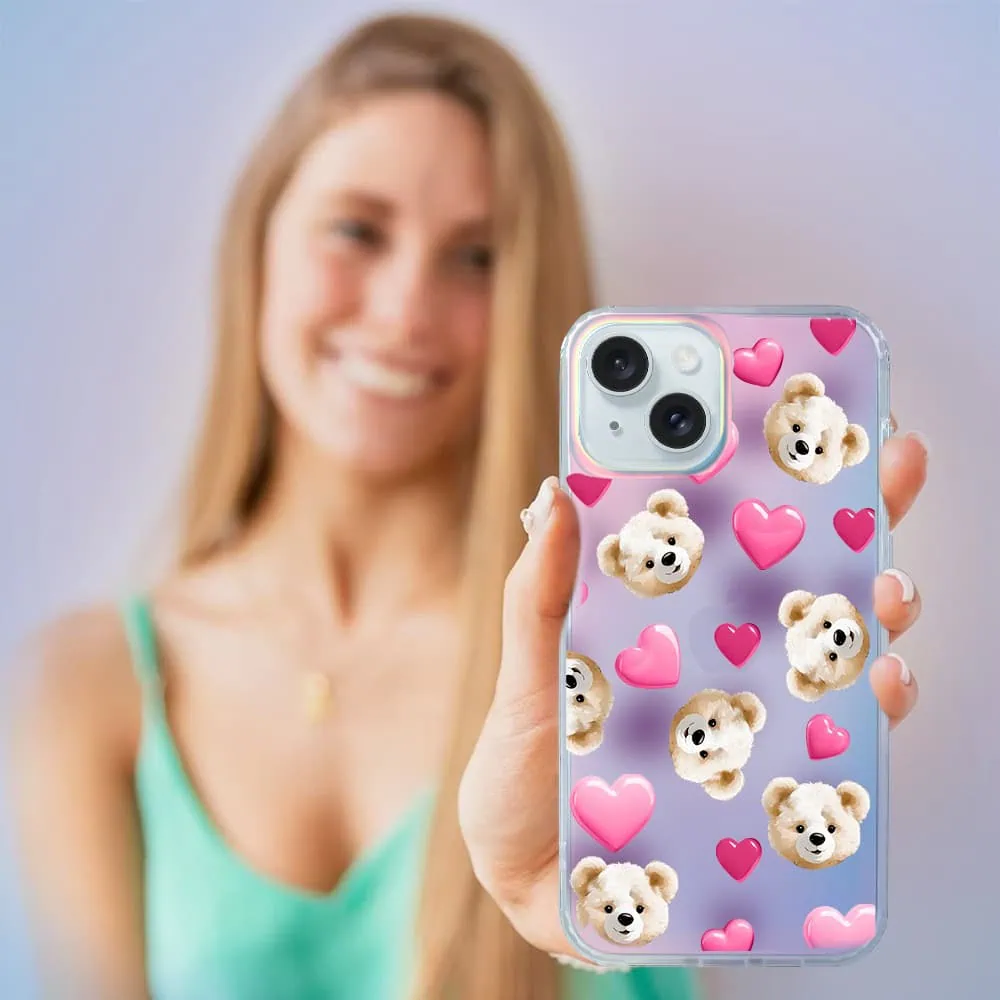 Etui do iPhone 15 Plus Bear With Me, Love Mood, miś i serduszka, zmieniające kolor