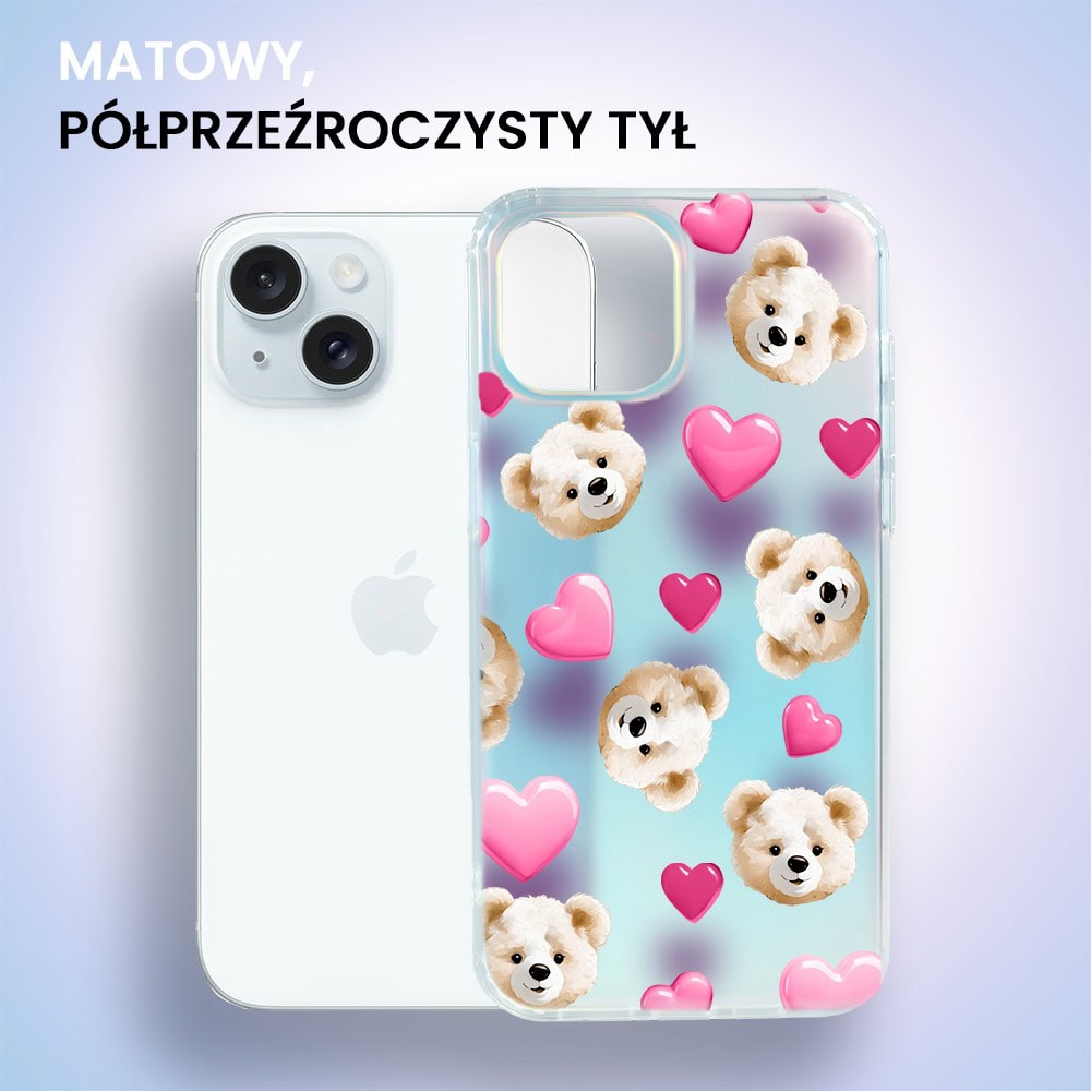 Etui do iPhone 15 Plus Bear With Me, Love Mood, miś i serduszka, zmieniające kolor