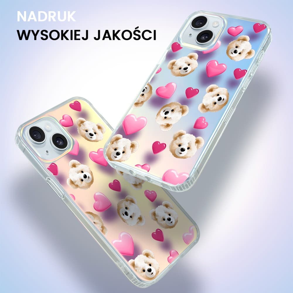 Etui do iPhone 15 Plus Bear With Me, Love Mood, miś i serduszka, zmieniające kolor