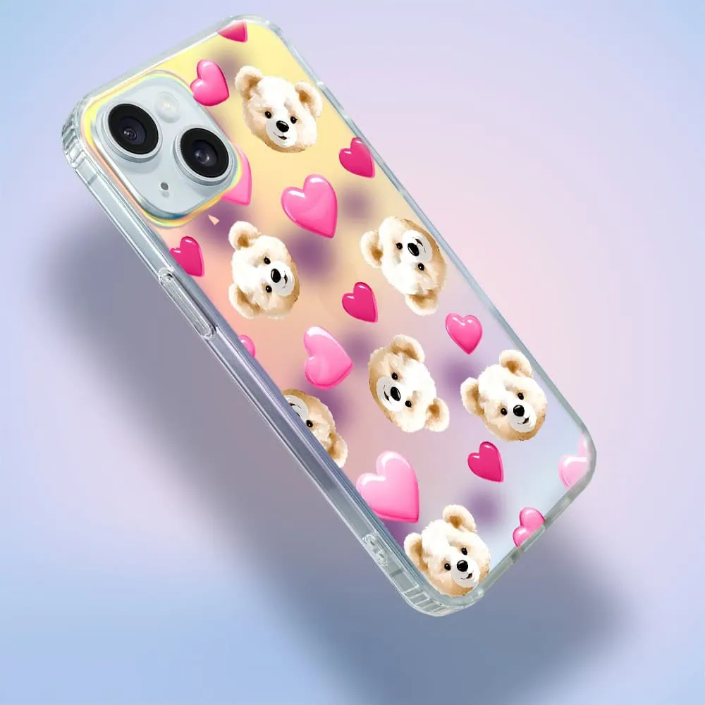 Etui do iPhone 15 Plus Bear With Me, Love Mood, miś i serduszka, zmieniające kolor