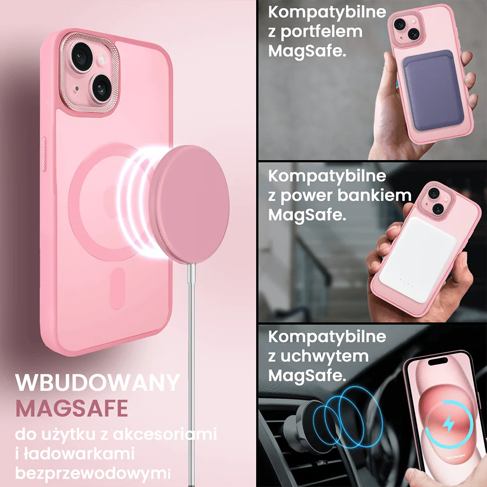Etui do iPhone 15 Plus Color Flush Frame z MagSafe, różowe (OUTLET)