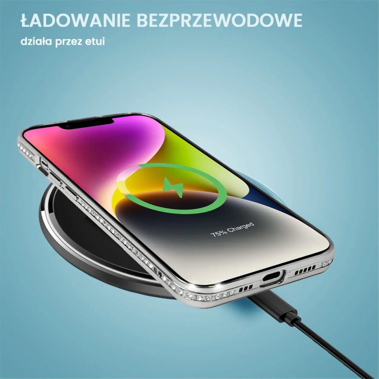 Etui do iPhone 14 Diadem Glow, błyszczące z MagSafe, przeźroczyste, srebrne (OUTLET)