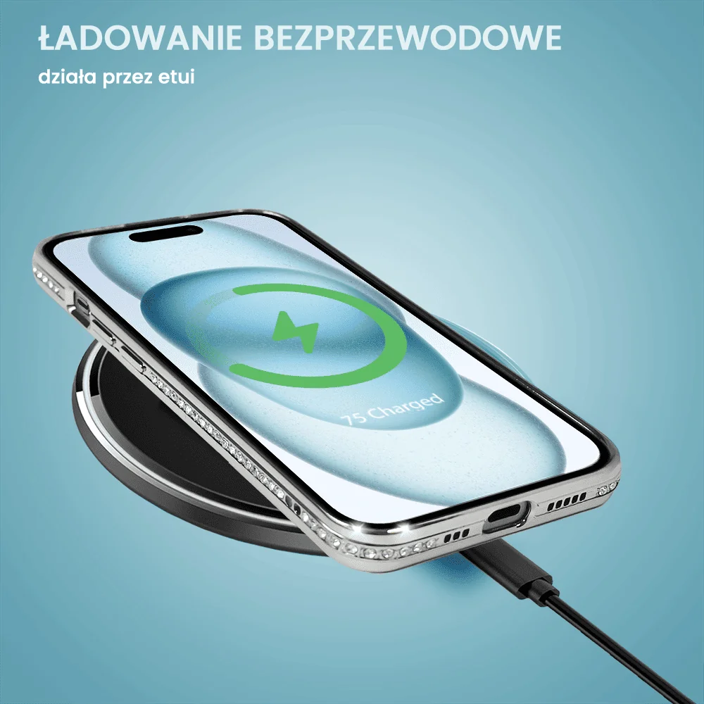 Etui do iPhone 15 Diadem Glow, błyszczące z MagSafe, przeźroczyste, srebrne (OUTLET)