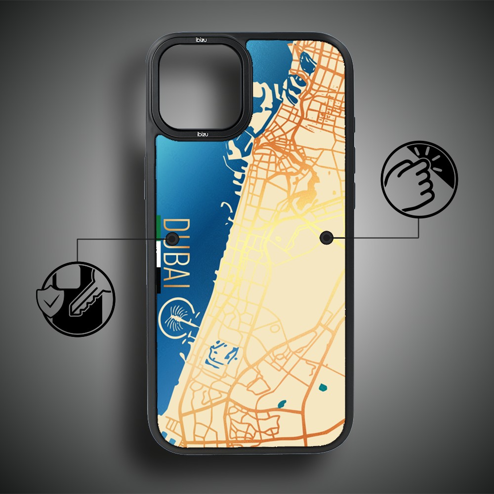 Etui do iPhone 15 IBIZU DropGuard Matt z MagSafe, Mapy Świata, Dubai