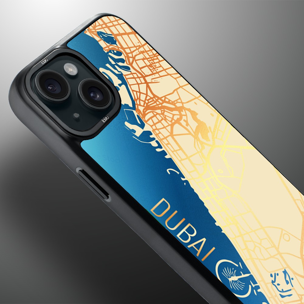Etui do iPhone 15 IBIZU DropGuard Matt z MagSafe, Mapy Świata, Dubai