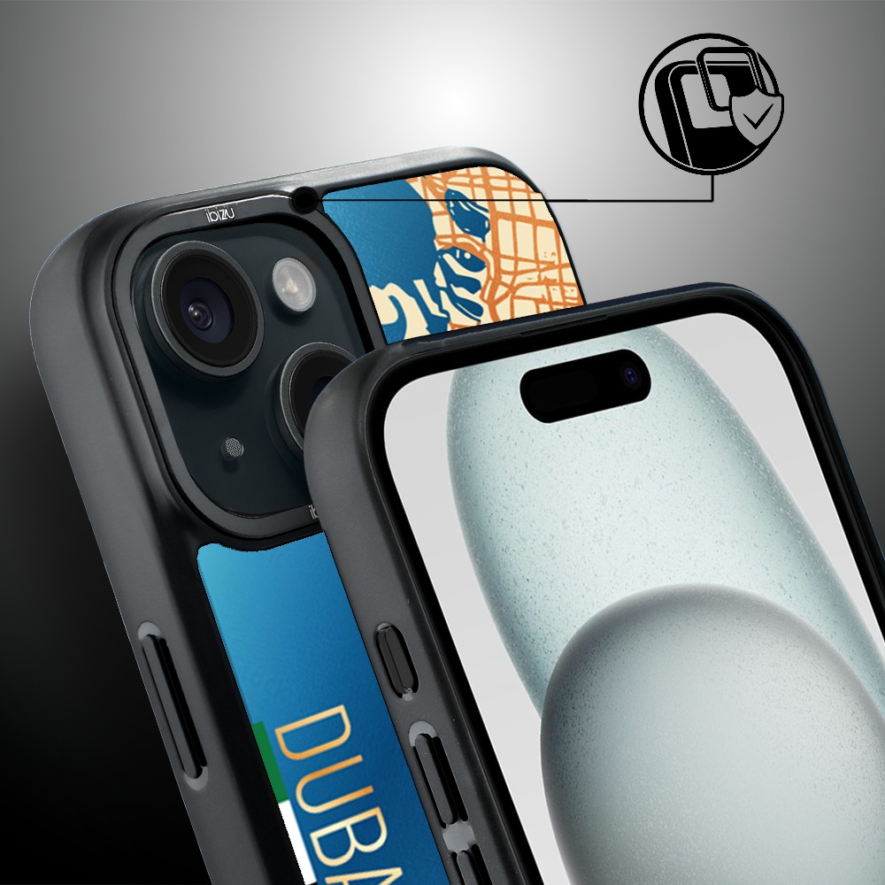 Etui do iPhone 15 IBIZU DropGuard Matt z MagSafe, Mapy Świata, Dubai