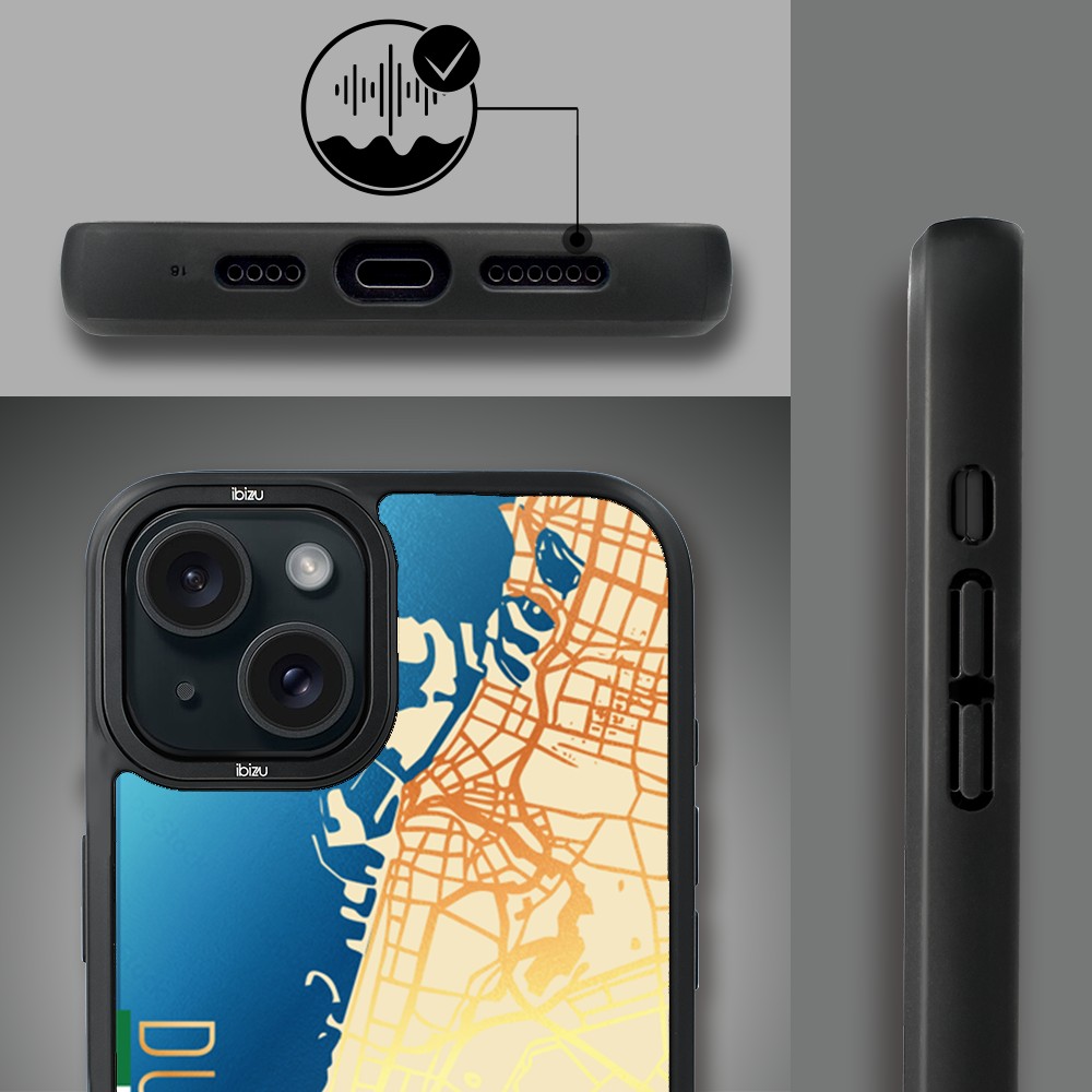 Etui do iPhone 15 IBIZU DropGuard Matt z MagSafe, Mapy Świata, Dubai