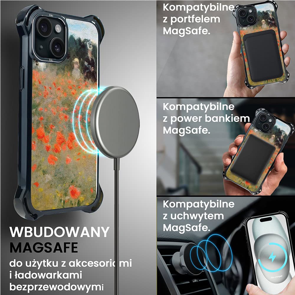 Etui do iPhone 15 Plus, Ibizu DropGuard Ultra z MagSafe, Claude Monet, pole maków
