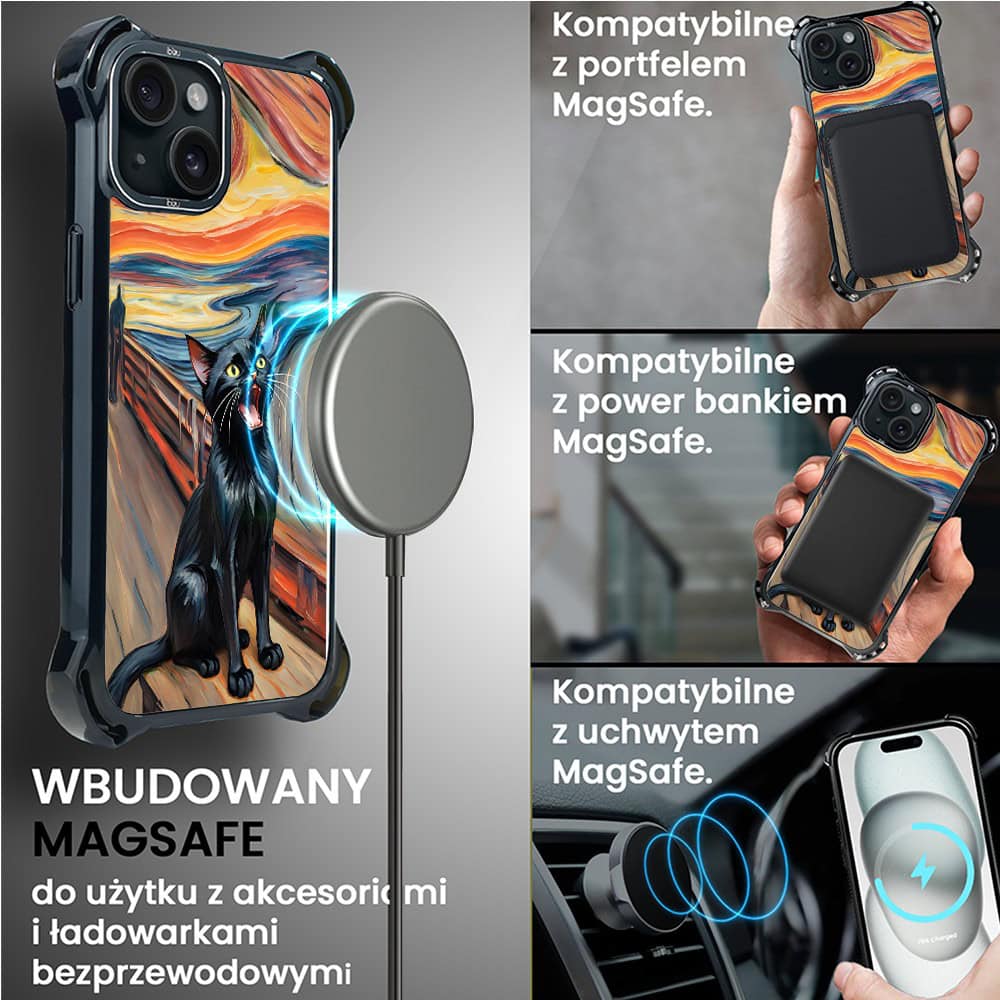 Etui do iPhone 15, Ibizu DropGuard Ultra z MagSafe, Edvard Munch, krzyk kota