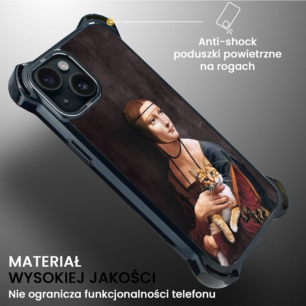 Etui do iPhone 15, Ibizu DropGuard Ultra z MagSafe, Leonardo Da Vinci, dama z kotem