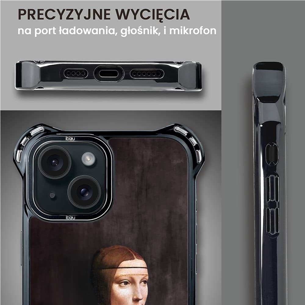 Etui do iPhone 15, Ibizu DropGuard Ultra z MagSafe, Leonardo Da Vinci, dama z kotem