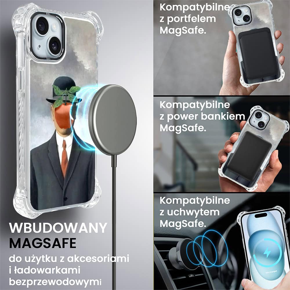 Etui do iPhone 15, Ibizu DropGuard Ultra z MagSafe, Rene Magritte, syn człowieczy