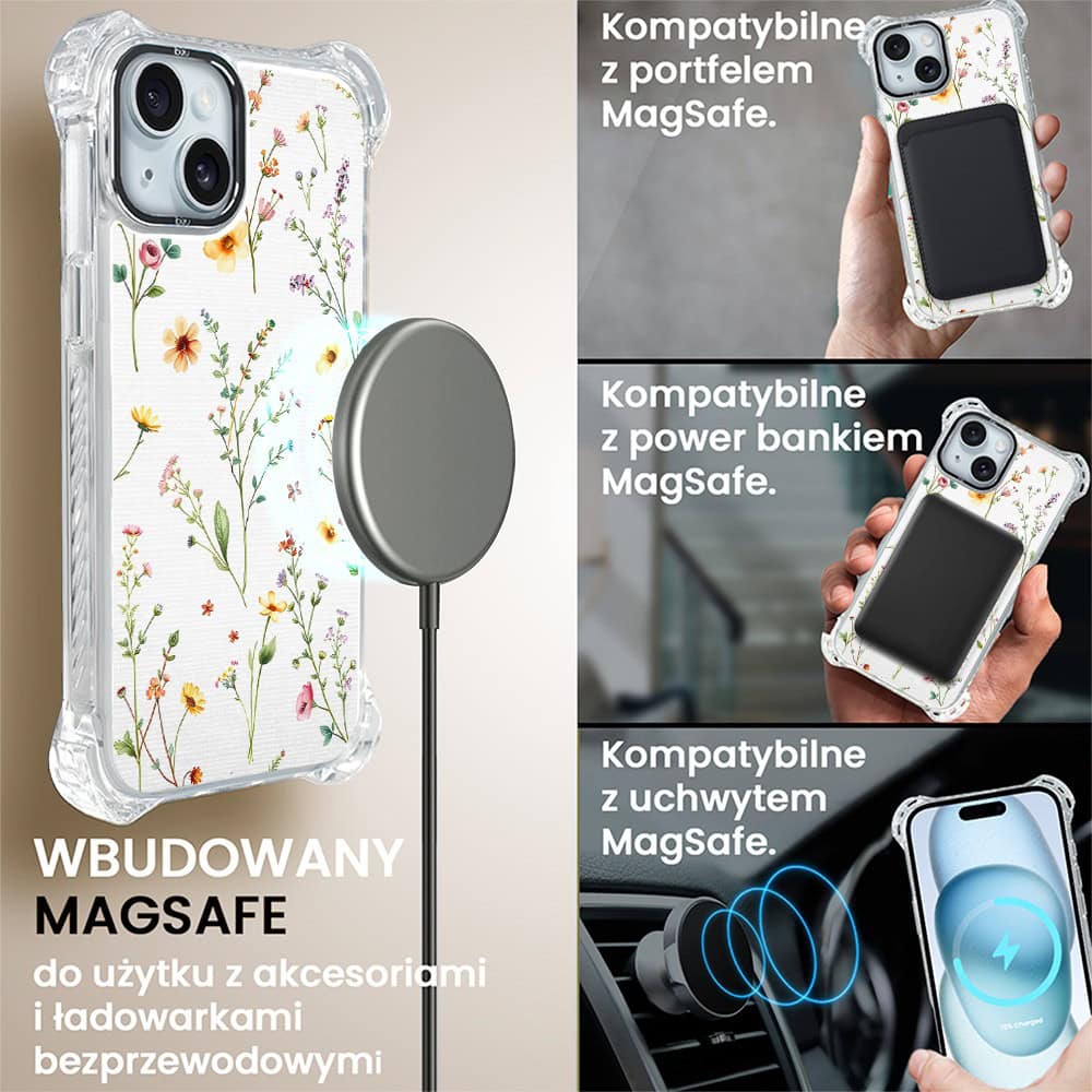 Etui do iPhone 15 Plus, Ibizu DropGuard Ultra z MagSafe, Pastel Bloom, Letni bukiet