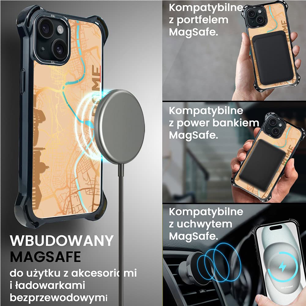 Etui do iPhone 15, Ibizu DropGuard Ultra z MagSafe, Mapy Świata, Rome