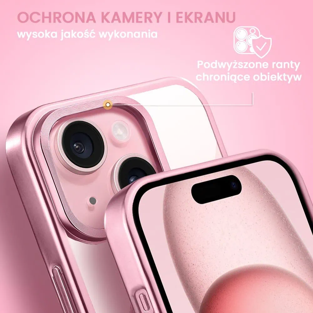 Etui do iPhone 15 Plus MagSafe Luxury Titanium Finish, przeźroczyste, różowe