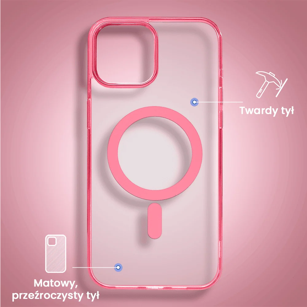 Etui do iPhone 15 Plus, Magsafe Frosted Skin, cienkie, półprzeźroczyste, różowe