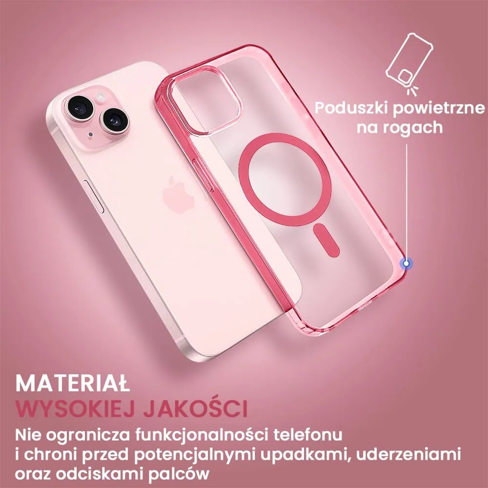 Etui do iPhone 15 Plus, Magsafe Frosted Skin, cienkie, półprzeźroczyste, różowe