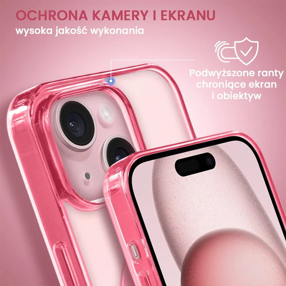 Etui do iPhone 15 Plus, Magsafe Frosted Skin, cienkie, półprzeźroczyste, różowe
