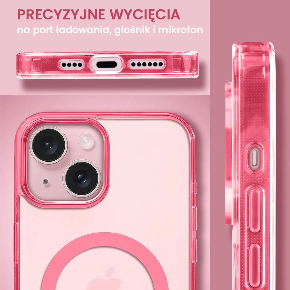 Etui do iPhone 15 Plus, Magsafe Frosted Skin, cienkie, półprzeźroczyste, różowe
