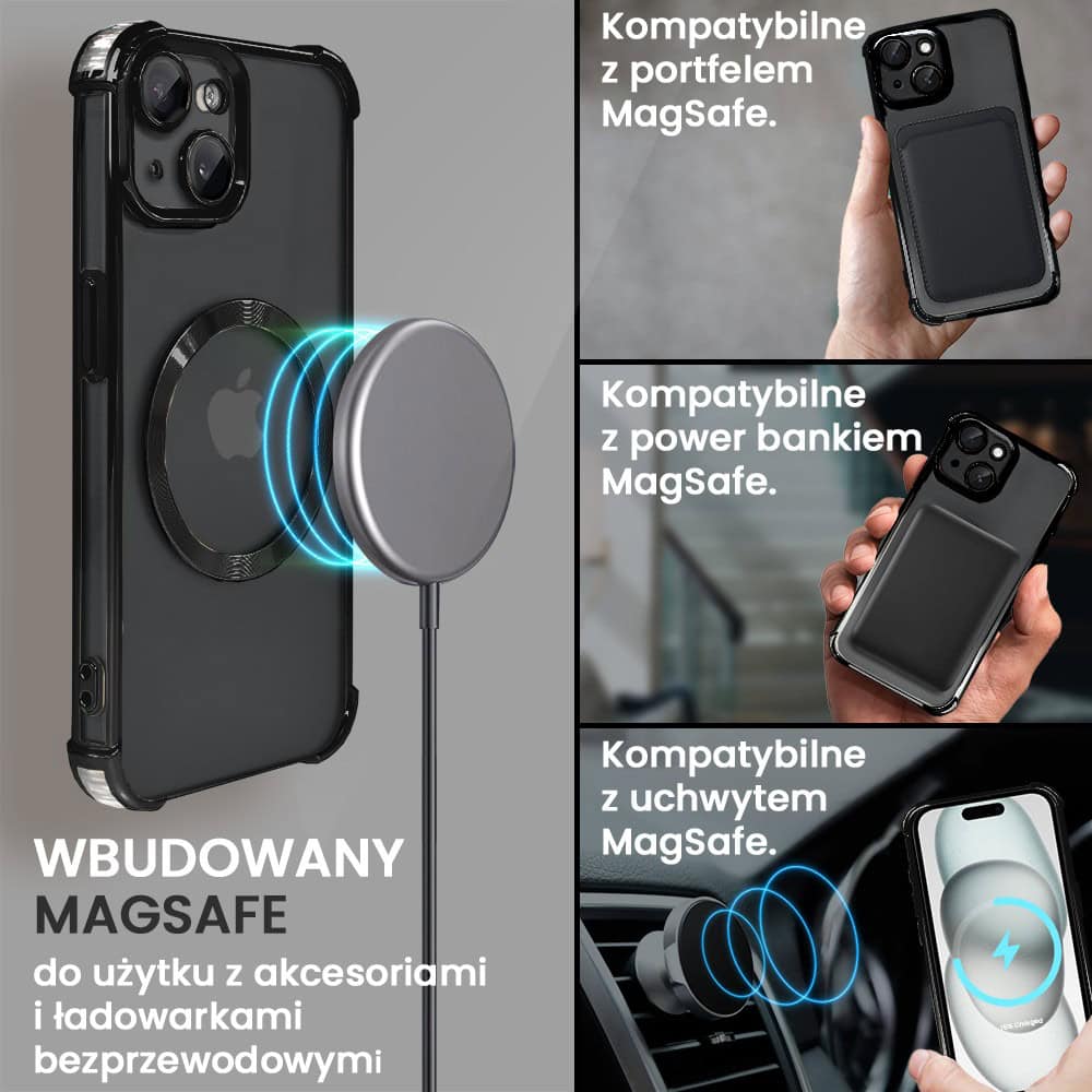 Etui do iPhone 15 Magsafe Luxury Anti-Shock Lens Protect, czarne