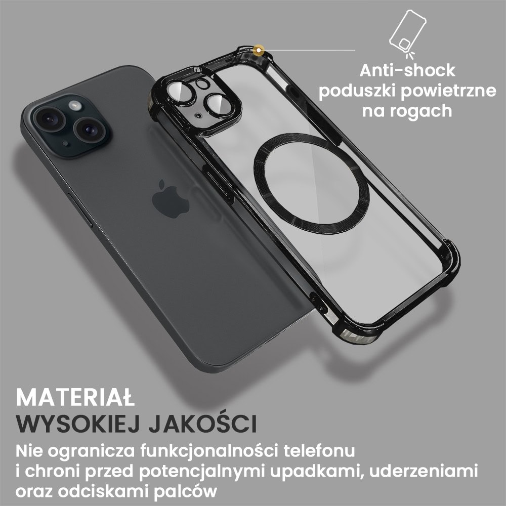 Etui do iPhone 15 Magsafe Luxury Anti-Shock Lens Protect, czarne