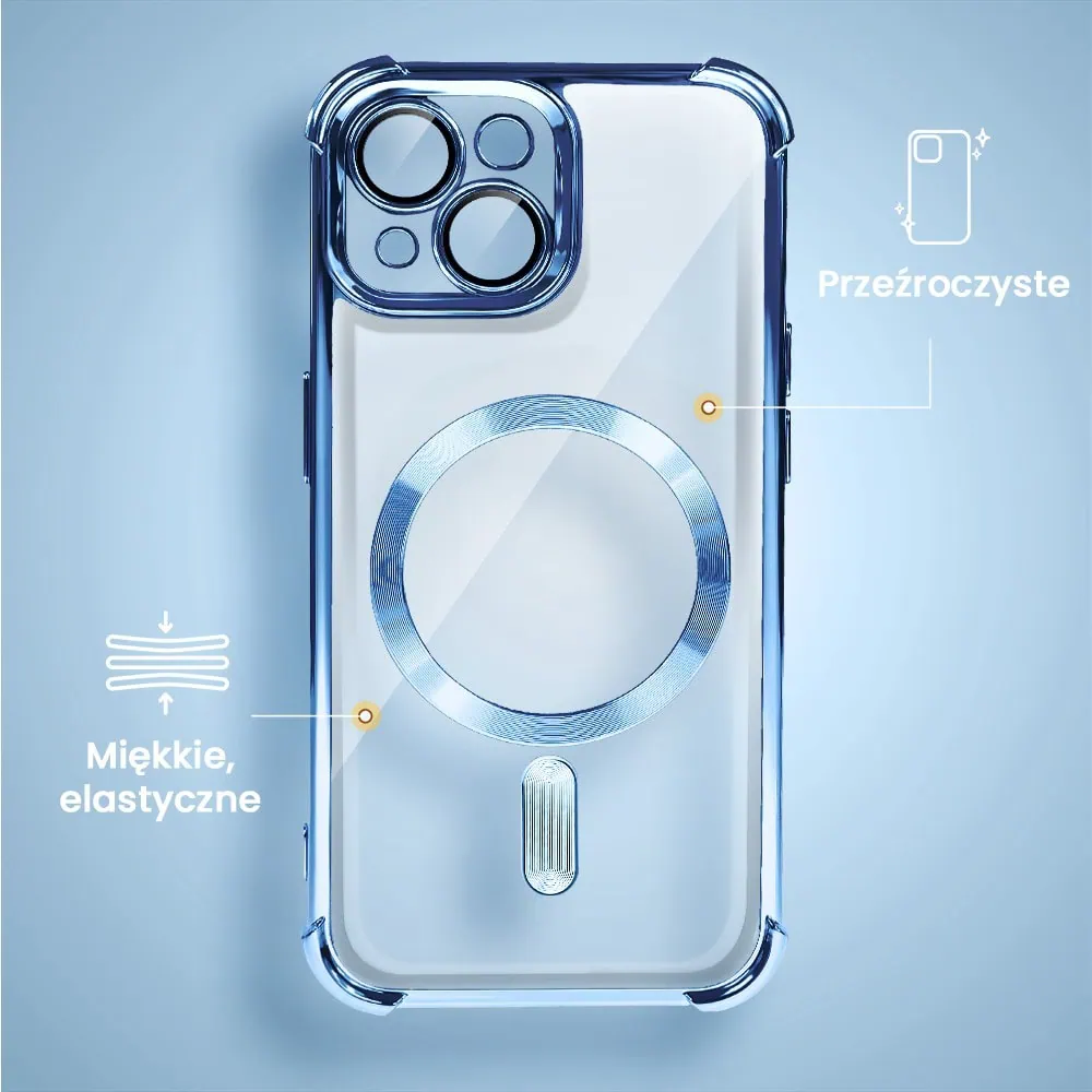Etui do iPhone 15 Plus Magsafe Luxury Anti-Shock Lens Protect, niebieskie