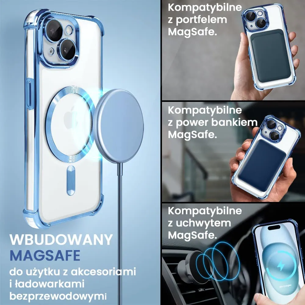 Etui do iPhone 15 Plus Magsafe Luxury Anti-Shock Lens Protect, niebieskie