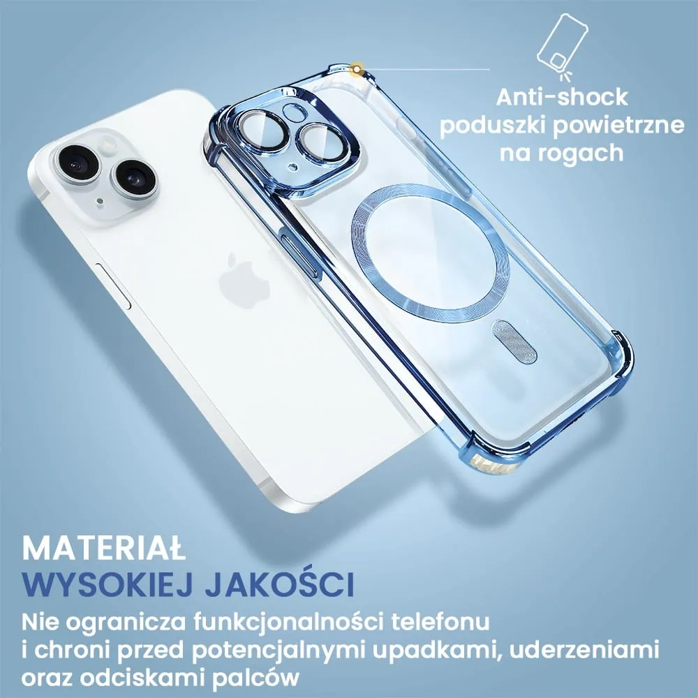 Etui do iPhone 15 Plus Magsafe Luxury Anti-Shock Lens Protect, niebieskie