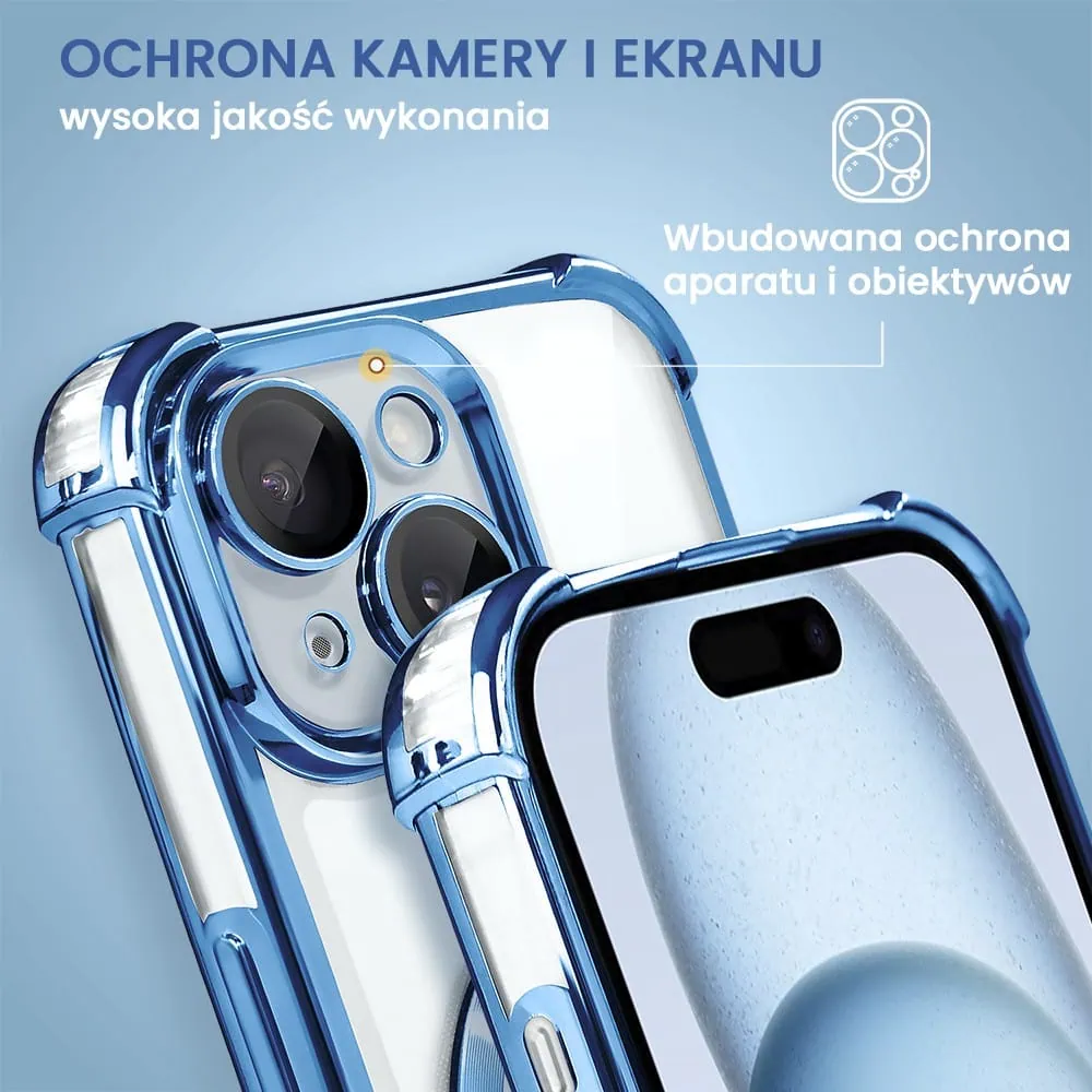 Etui do iPhone 15 Plus Magsafe Luxury Anti-Shock Lens Protect, niebieskie