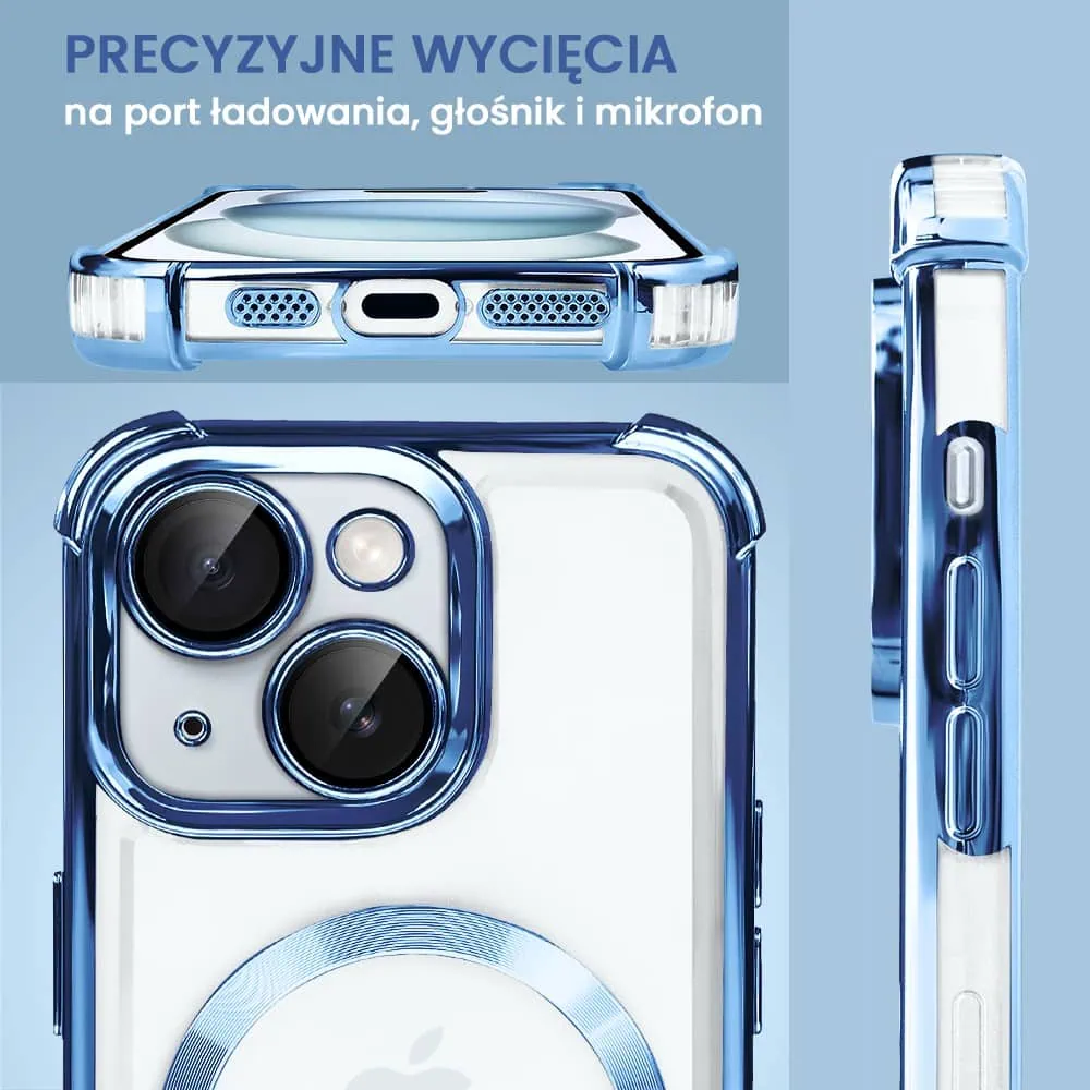 Etui do iPhone 15 Plus Magsafe Luxury Anti-Shock Lens Protect, niebieskie