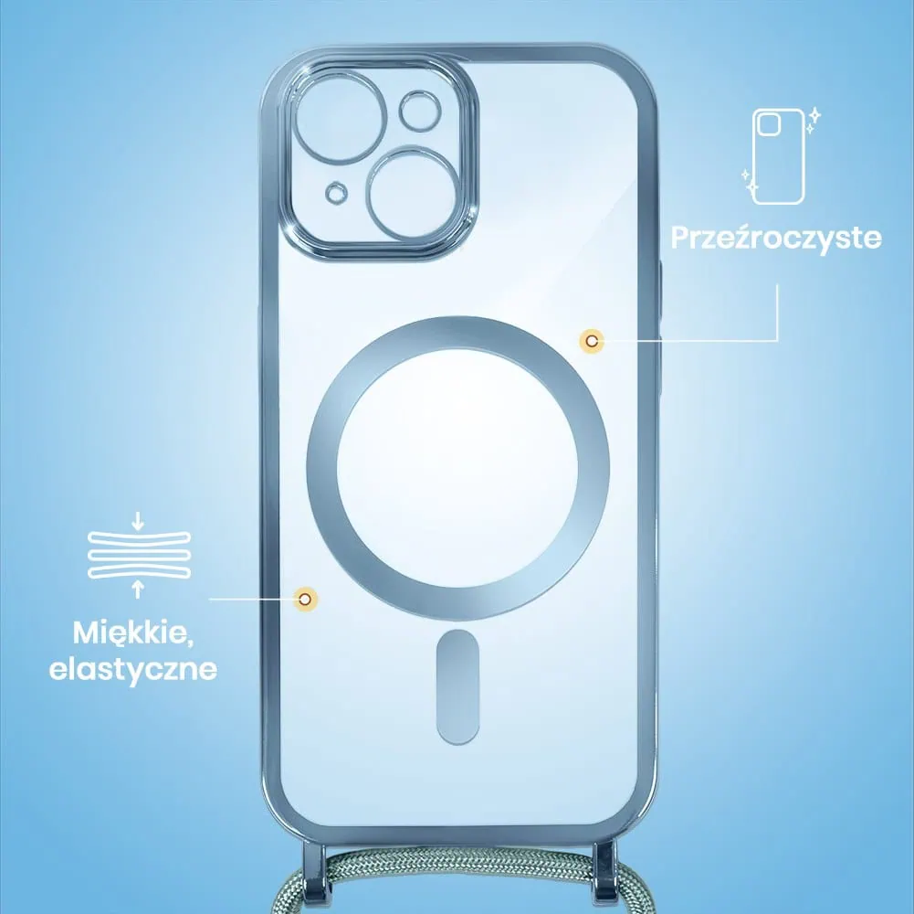 Etui do iPhone 15 Plus Magsafe Slim Crossbody, jak torebka, niebieskie