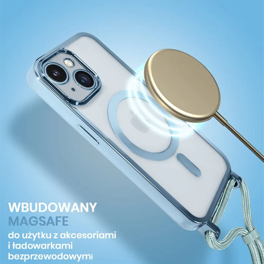 Etui do iPhone 15 Plus Magsafe Slim Crossbody, jak torebka, niebieskie