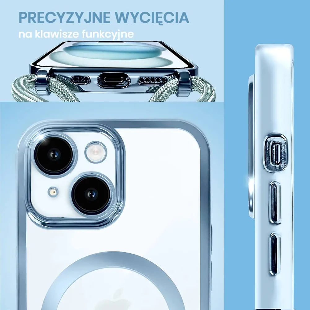 Etui do iPhone 15 Plus Magsafe Slim Crossbody, jak torebka, niebieskie