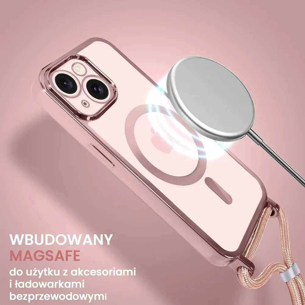 Etui do iPhone 15 Plus Magsafe Slim Crossbody, jak torebka, różowe (OUTLET)