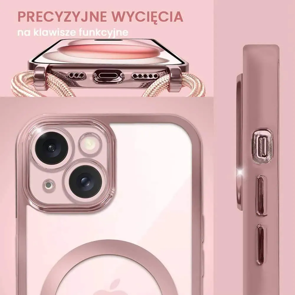 Etui do iPhone 15 Plus Magsafe Slim Crossbody, jak torebka, różowe (OUTLET)