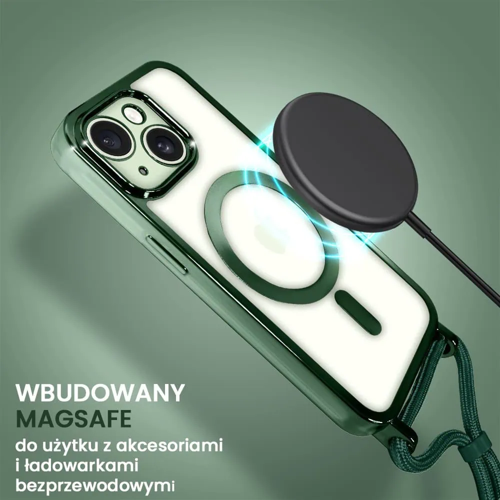 Etui do iPhone 15 Plus Magsafe Slim Crossbody, jak torebka, zielone