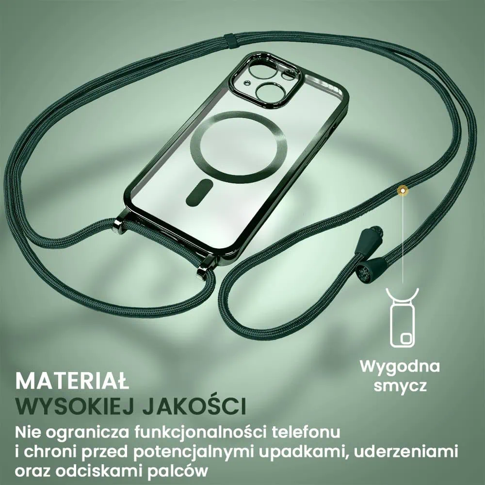 Etui do iPhone 15 Plus Magsafe Slim Crossbody, jak torebka, zielone