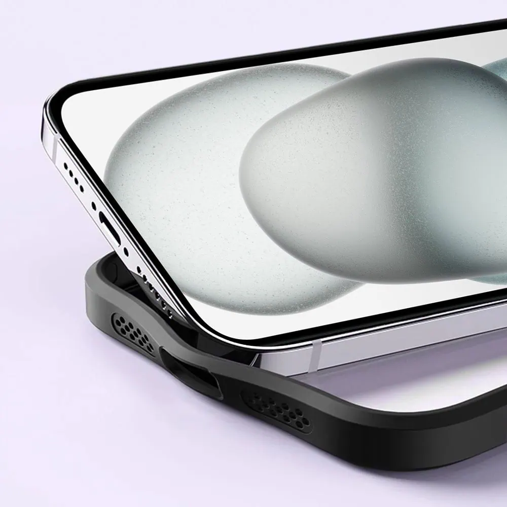 Etui do iPhone 15 Metal Cam MagSafe Stand z podstawką, twarde, półprzeźroczyste, czarne