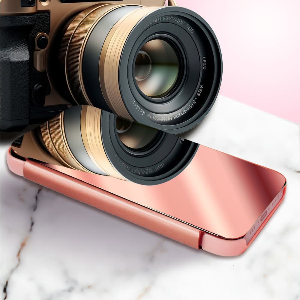 Etui do iPhone 15 Plus Mirror View zamykane typu książka, eleganckie lustrzane, różowe