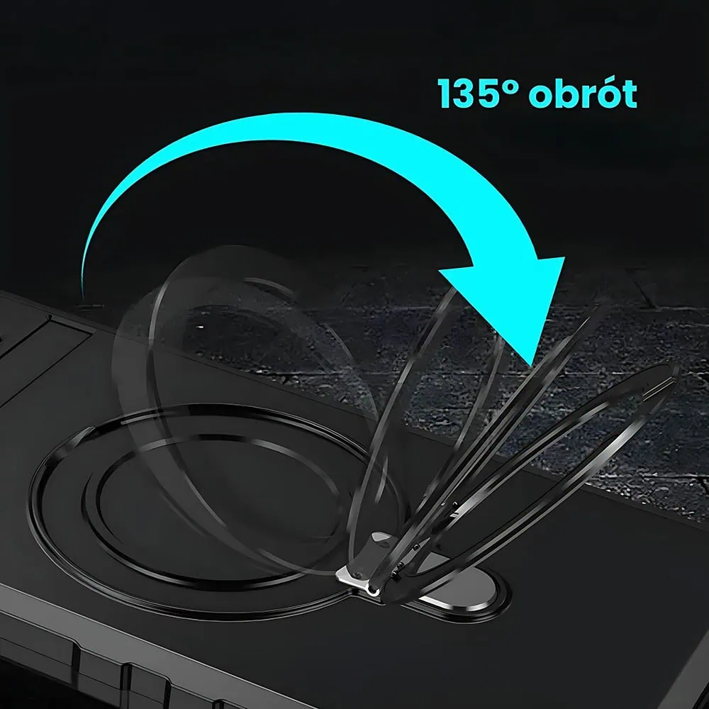 Etui do iPhone 15 Plus, pancerne, z osłoną aparatu i metalową podstawką MagSafe, czarne