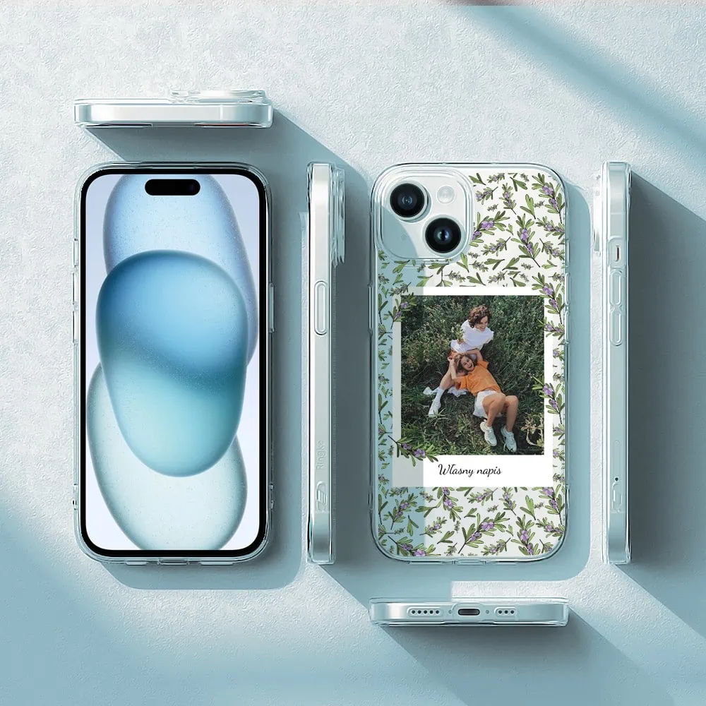 etui do iphone 15 plus polaroid z własnym zdjęciem i napisem, kwiaty (kopia)