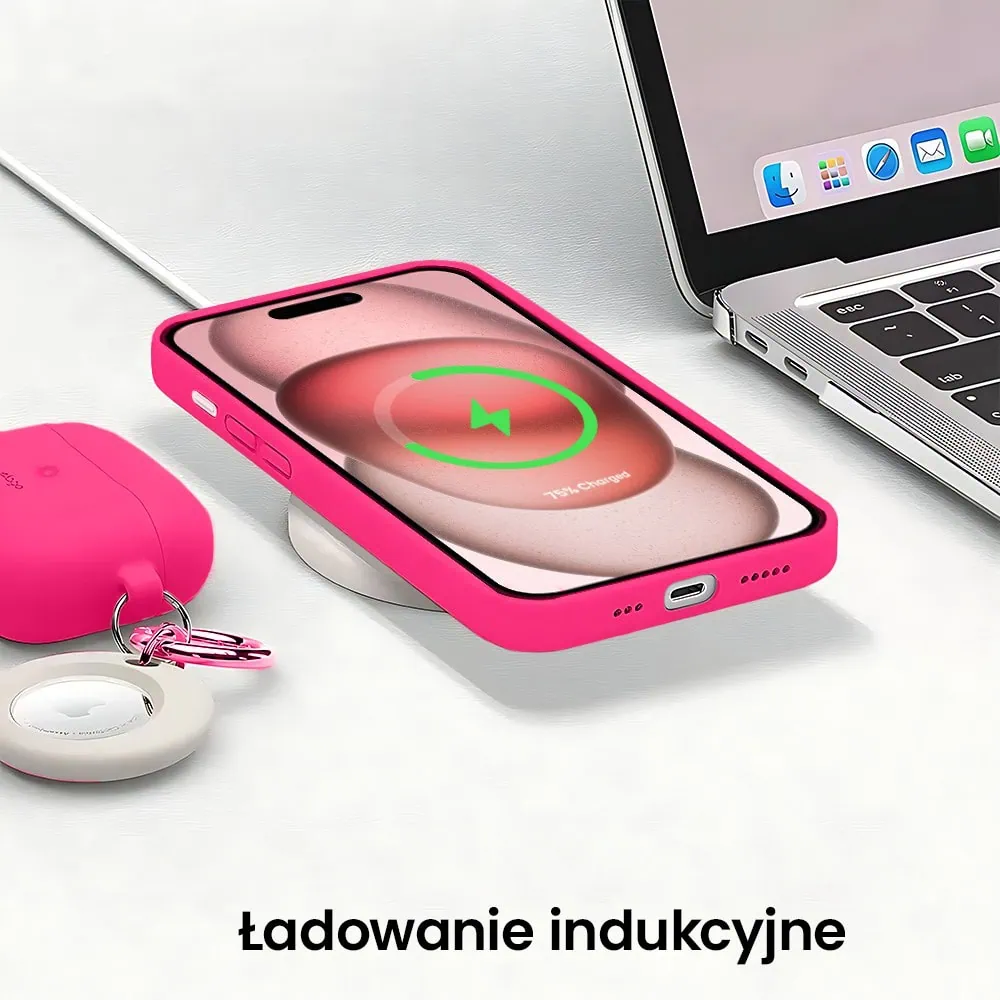 Etui do iPhone 15 Plus silikonowe z mikrofibrą soft touch z osłoną kamery, różowe
