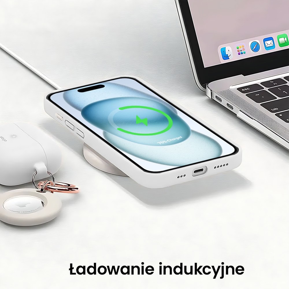 Etui do iPhone 15 Plus silikonowe z mikrofibrą soft touch z osłoną na aparat, białe alabastrowe