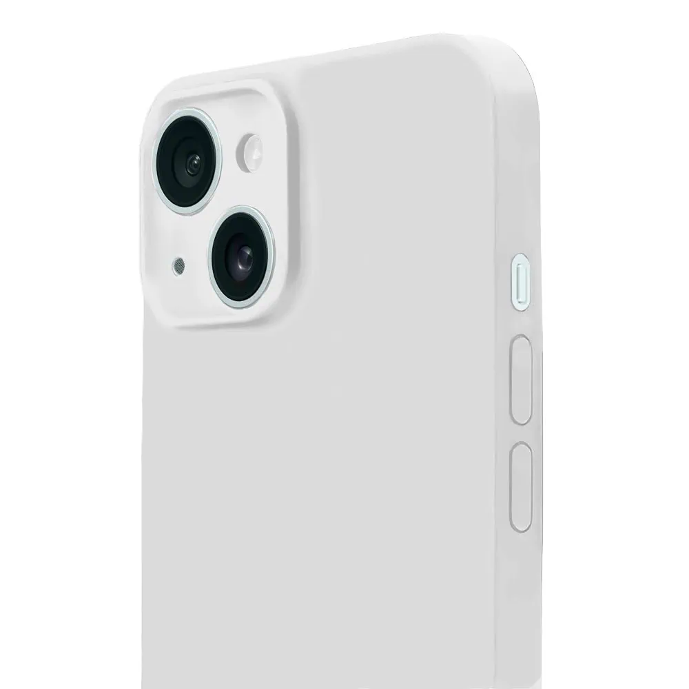 Etui do iPhone 15 Plus silikonowe z mikrofibrą soft touch z osłoną na aparat, białe alabastrowe