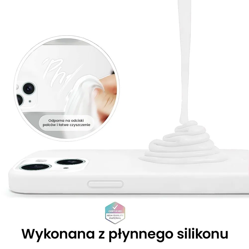 Etui do iPhone 15 Plus silikonowe z mikrofibrą soft touch z osłoną na aparat, białe alabastrowe