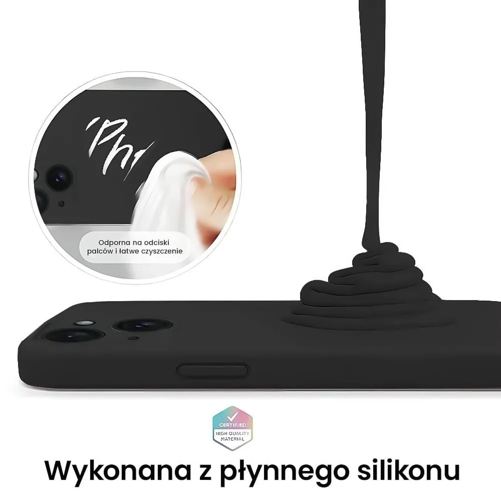 Etui do iPhone 15 silikonowe z mikrofibrą soft touch z osłoną na aparat, czarne