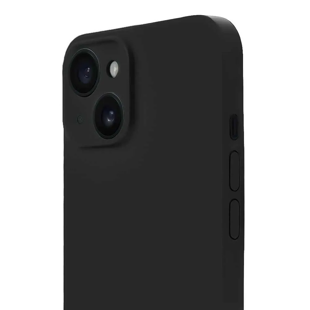 Etui do iPhone 15 silikonowe z mikrofibrą soft touch z osłoną na aparat, czarne