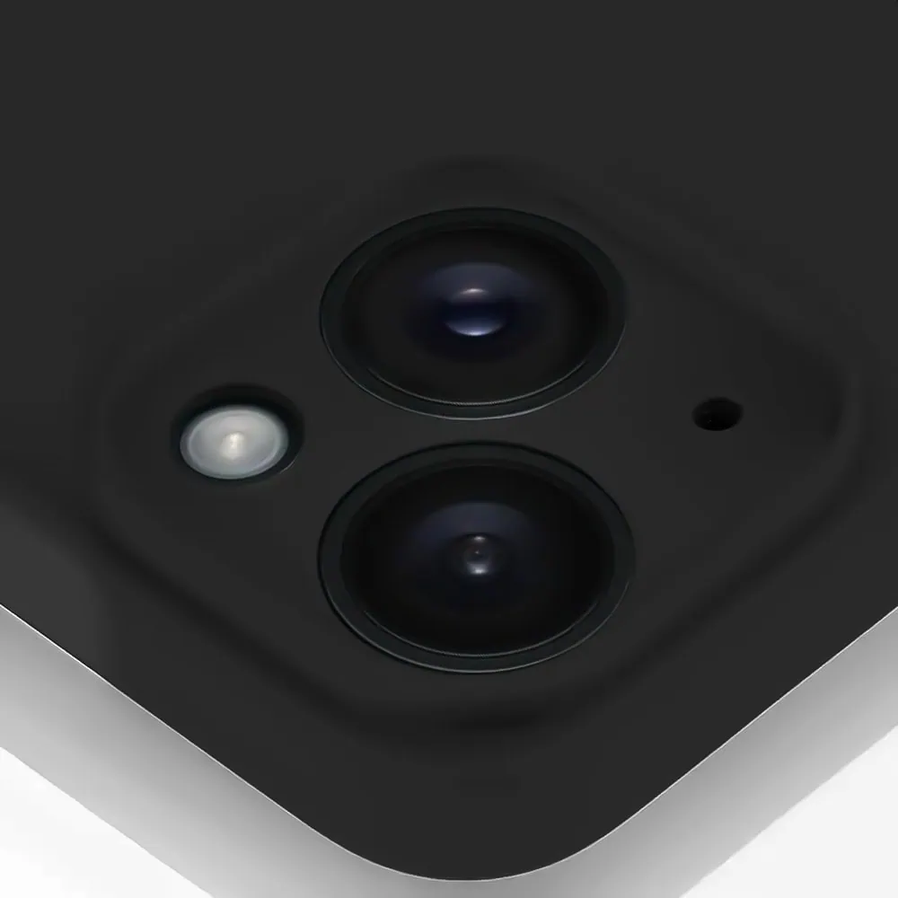 Etui do iPhone 15 silikonowe z mikrofibrą soft touch z osłoną na aparat, czarne